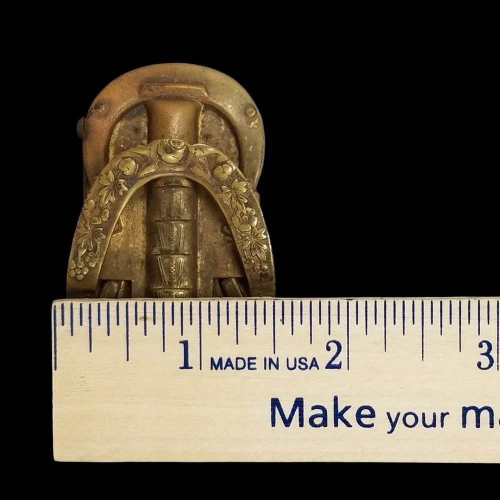 Antique Victorian Brass Horseshoe Floral Belt Buckle 2‎ Piece Pat 1900 Gold Tone - Picture 11 of 11